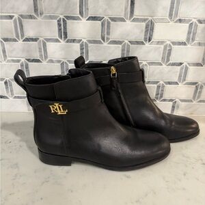 Ralph Lauren BRIELE Black Ankle Booties with Gold Accent